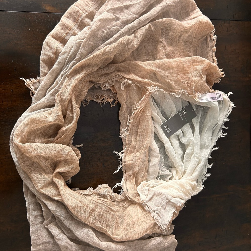Eileen Fisher Beige, White, and Grey Infinity Scarf